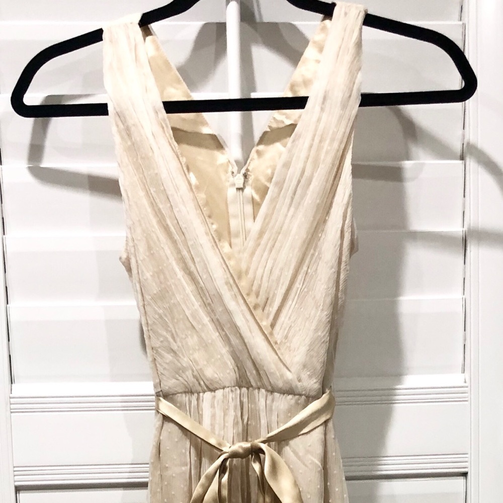 V neck cream dress